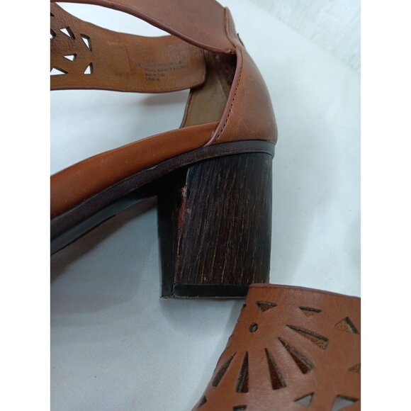 Sofft Parminda Cymbal Sandal Women's 8 M Brown Wood 2.5" Chunky Heel Cut Outs - Picture 8 of 11